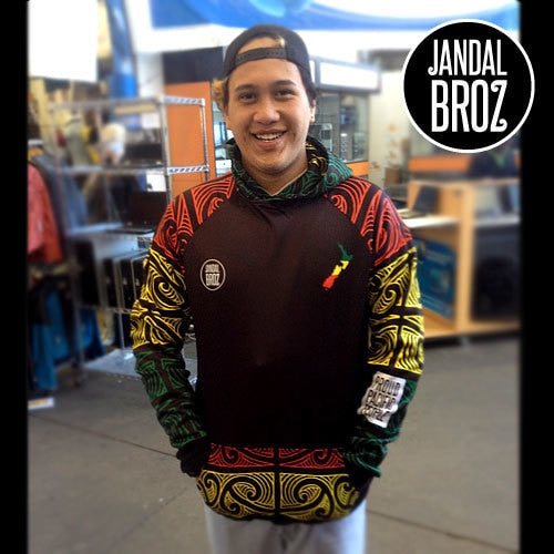 -Aotearoa Reggae hoodie Ta Moko Arms Red Yellow Green