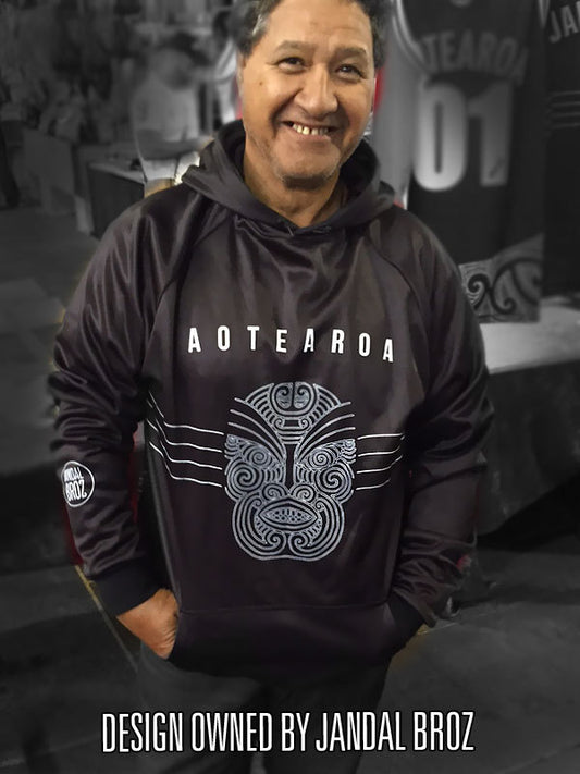 SPORTS HOODIE Adults Big Ta Moko Face Black White
