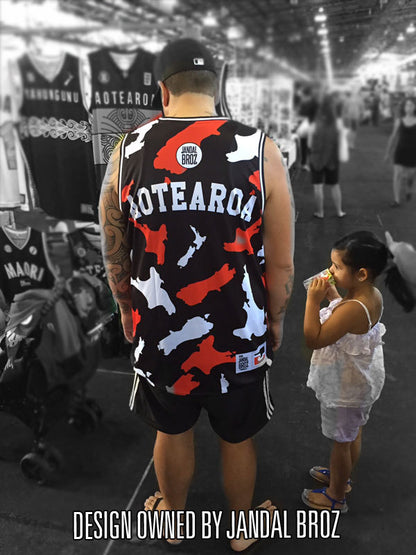 Basketball Singlet Jandal Broz Māori Camo