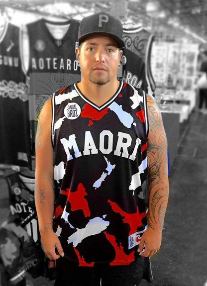 Basketball Singlet Jandal Broz Māori Camo