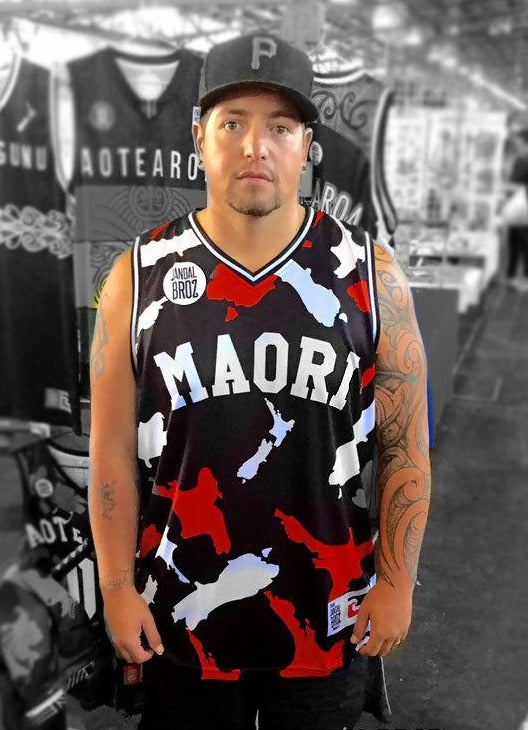 Basketball Singlet Jandal Broz Māori Camo