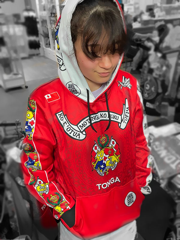 • Tonga Hoodie Red Sila arms