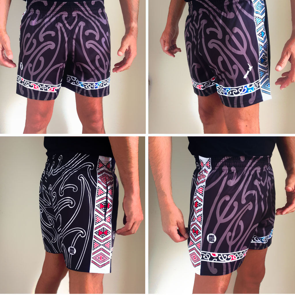 • Māori shorts Papatūānuku and Ranginui by Jandal broz