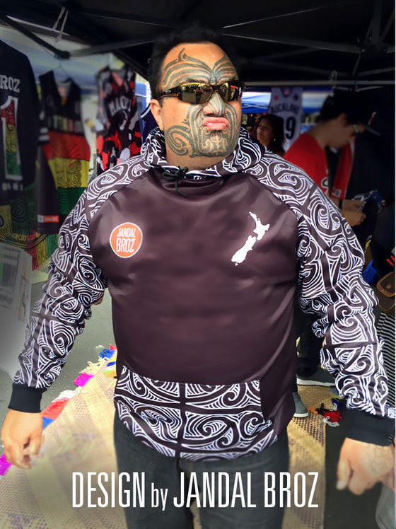 SPORTS HOODIE Adults Ta Moko Arms Black White